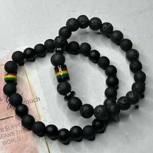 Black Lava & Matte Rasta Bead Bracelet Set